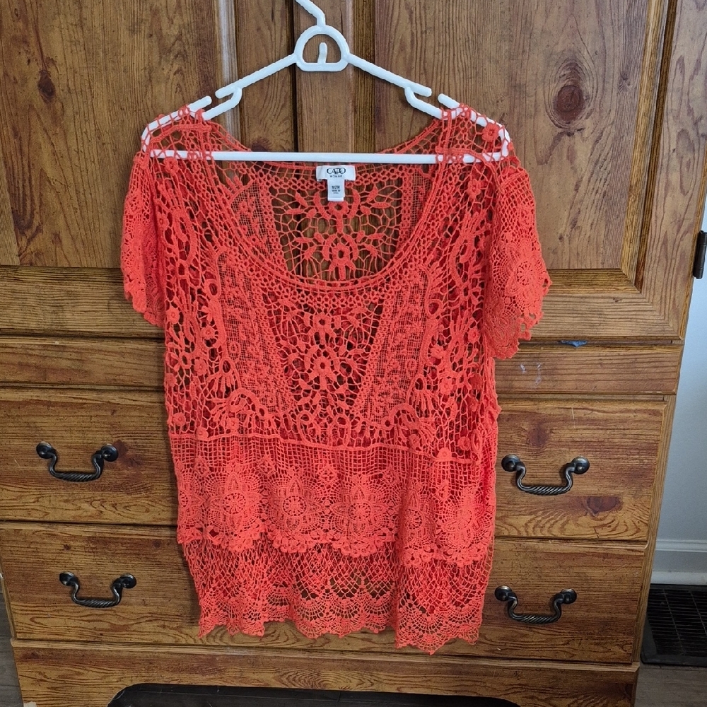 Orange Lacy Beach Cruise Swim Coverup Top 18/20W